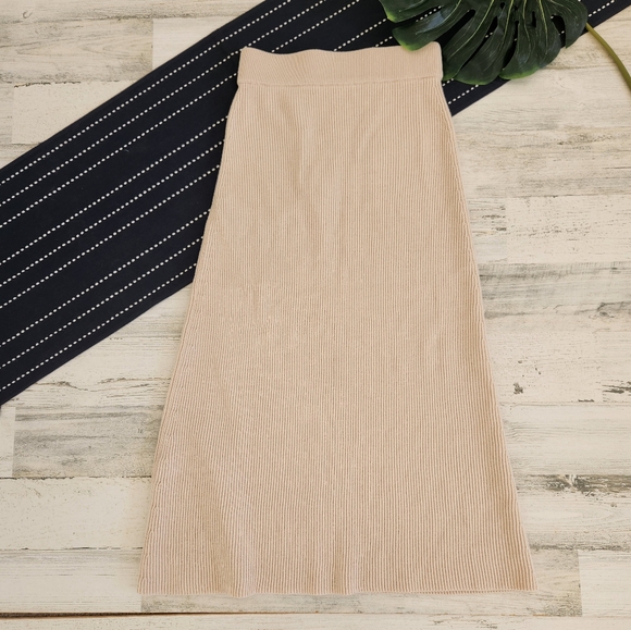 Sezane Naelle Midi Knit Skirt Merino Wool Cotton Natural Size Small - Picture 2 of 8
